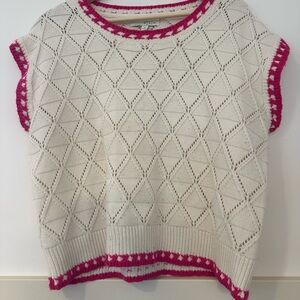 Pinch White and Pink Knit Sweater color block- crochet, knit size L